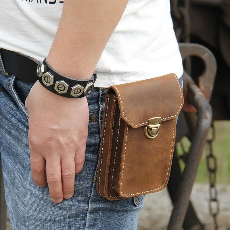 Leather Mens Belt Pouch Small Cases Waist Bag Hip Pack Belt Bag for Men