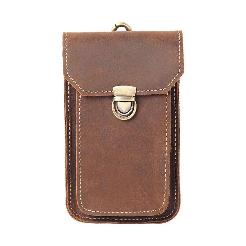 Leather Mens Belt Pouch Small Cases Waist Bag Hip Pack Belt Bag for Men