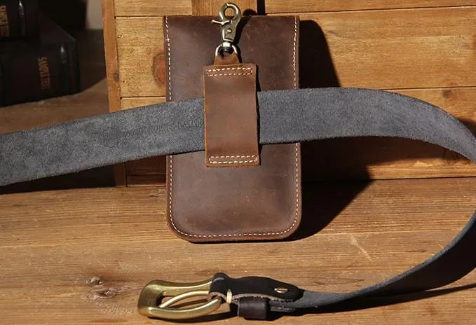 Leather Mens Belt Pouch Small Cases Waist Bag Hip Pack Belt Bag for Men