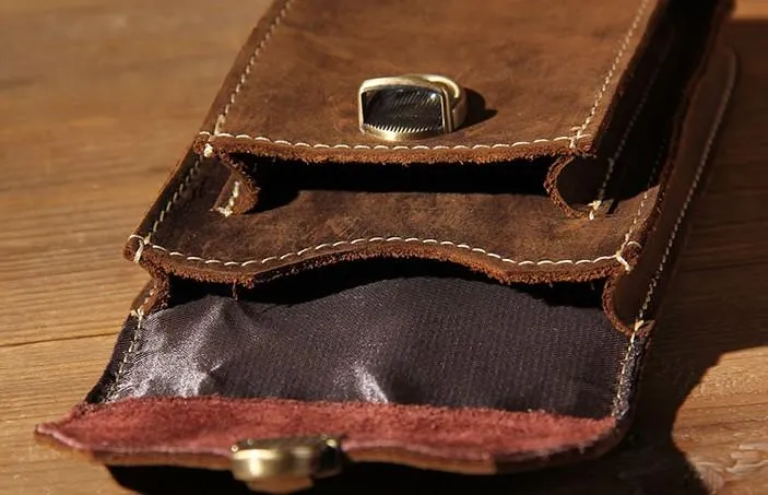 Leather Mens Belt Pouch Small Cases Waist Bag Hip Pack Belt Bag for Men