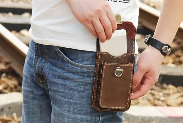 Leather Mens Belt Pouch Small Cases Waist Bag Hip Pack Belt Bag for Men