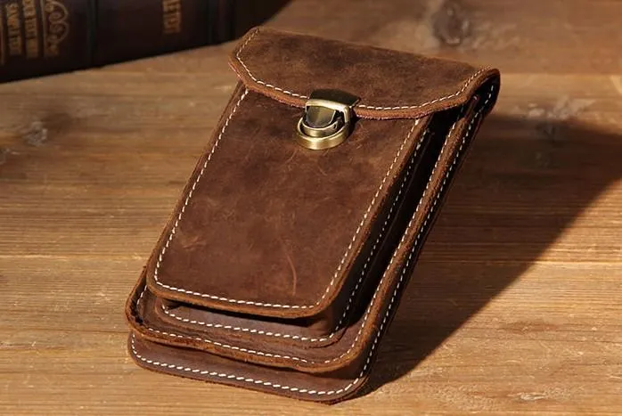 Leather Mens Belt Pouch Small Cases Waist Bag Hip Pack Belt Bag for Men