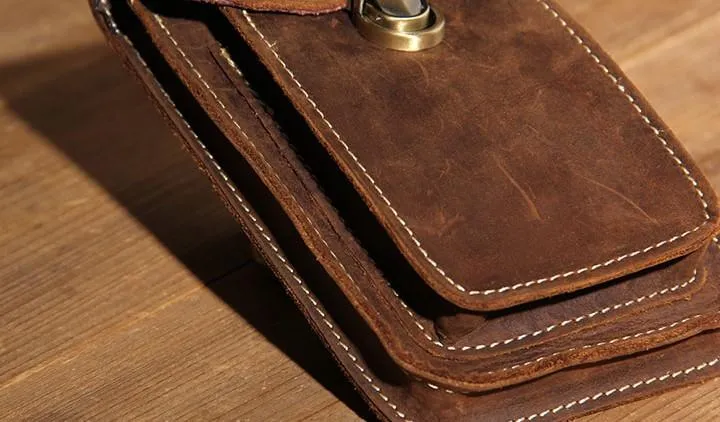 Leather Mens Belt Pouch Small Cases Waist Bag Hip Pack Belt Bag for Men