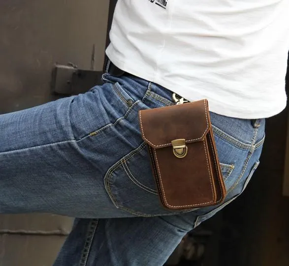 Leather Mens Belt Pouch Small Cases Waist Bag Hip Pack Belt Bag for Men