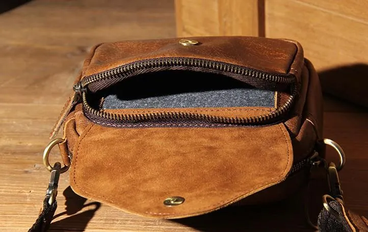 Leather Mens Belt Pouch Small Cases Waist Bags Belt Bag Shoulder Bag for Men