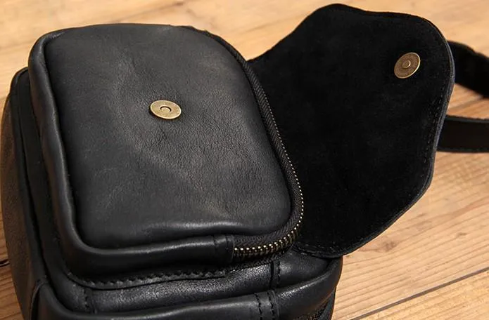 Leather Mens Belt Pouch Small Cases Waist Bags Belt Bag Shoulder Bag for Men