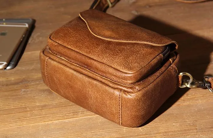 Leather Mens Belt Pouch Small Cases Waist Bags Belt Bag Shoulder Bag for Men