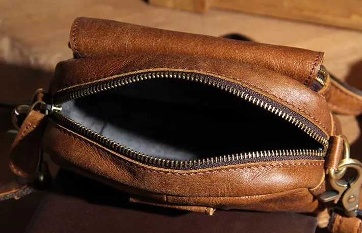 Leather Mens Belt Pouch Small Cases Waist Bags Belt Bag Shoulder Bag for Men