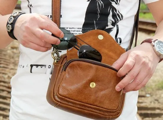 Leather Mens Belt Pouch Small Cases Waist Bags Belt Bag Shoulder Bag for Men