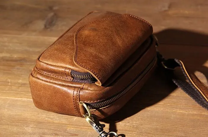 Leather Mens Belt Pouch Small Cases Waist Bags Belt Bag Shoulder Bag for Men