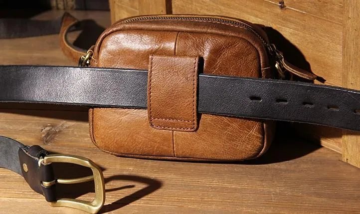 Leather Mens Belt Pouch Small Cases Waist Bags Belt Bag Shoulder Bag for Men