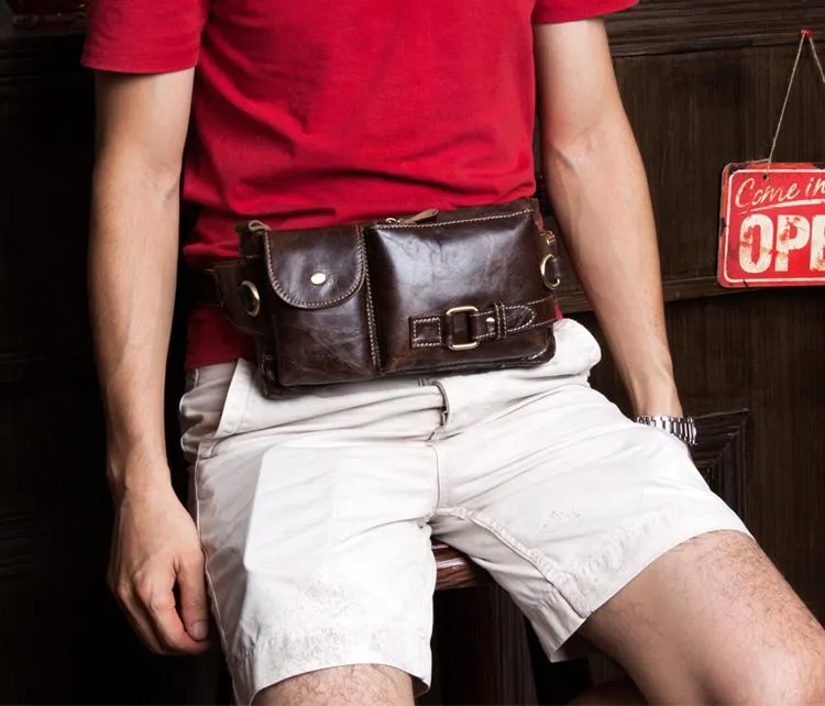 Leather Mens Fanny Pack Waist Bag Hip Pack Belt Bag Bumbag for Men
