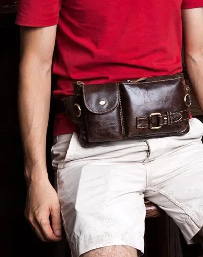 Leather Mens Fanny Pack Waist Bag Hip Pack Belt Bag Bumbag for Men