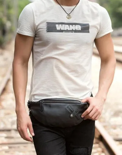 Leather Mens Fanny Pack Waist Bag Hip Pack Belt Bag Bumbag for Men