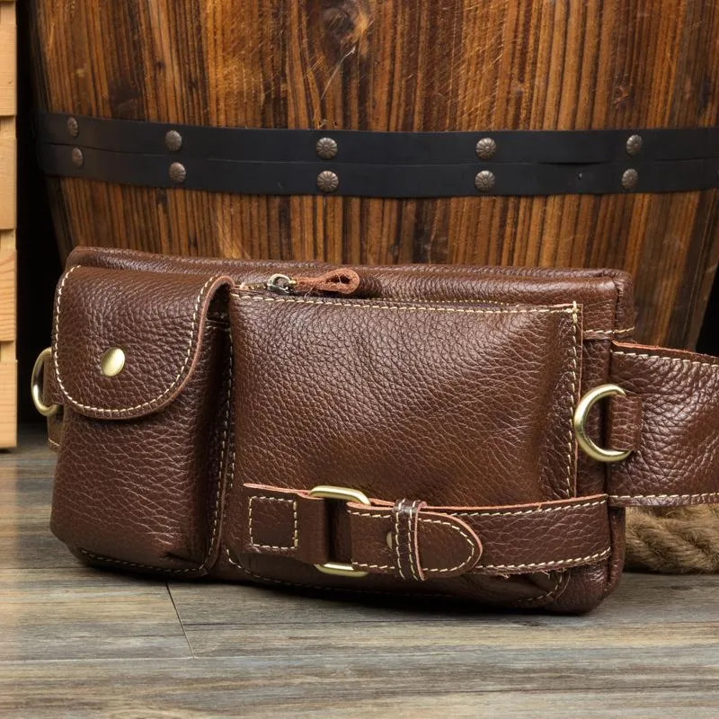 Leather Mens Fanny Pack Waist Bag Hip Pack Belt Bag Bumbag for Men