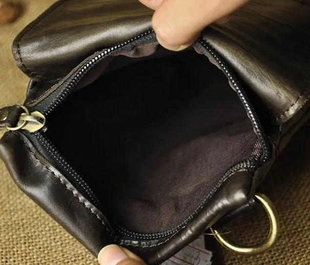 Leather Mens Small Side Bag COURIER BAG Waist Bag Holster Belt Case Belt Pouch for Men