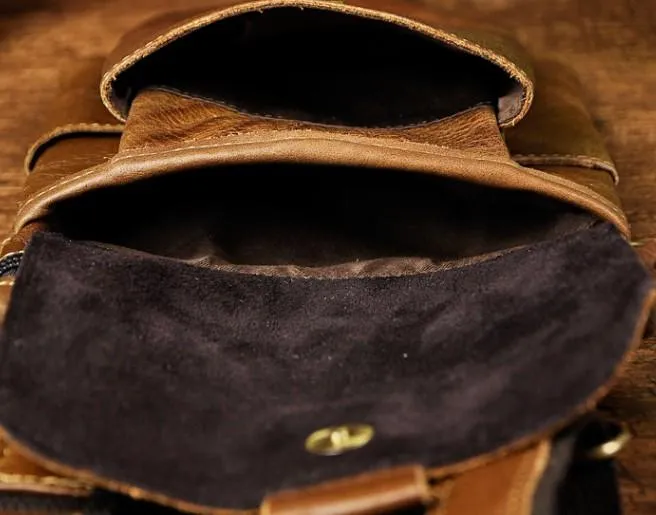 Leather Mens Small Side Bag COURIER BAG Waist Bag Holster Belt Case Belt Pouch for Men