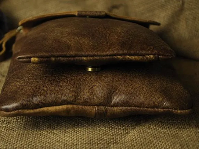 Leather Mens Small Side Bag COURIER BAG Waist Bag Holster Belt Case Belt Pouch for Men