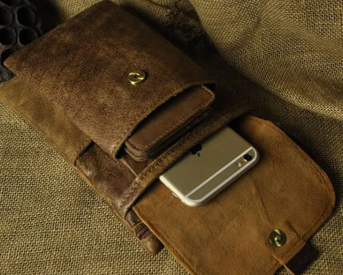 Leather Mens Small Side Bag COURIER BAG Waist Bag Holster Belt Case Belt Pouch for Men