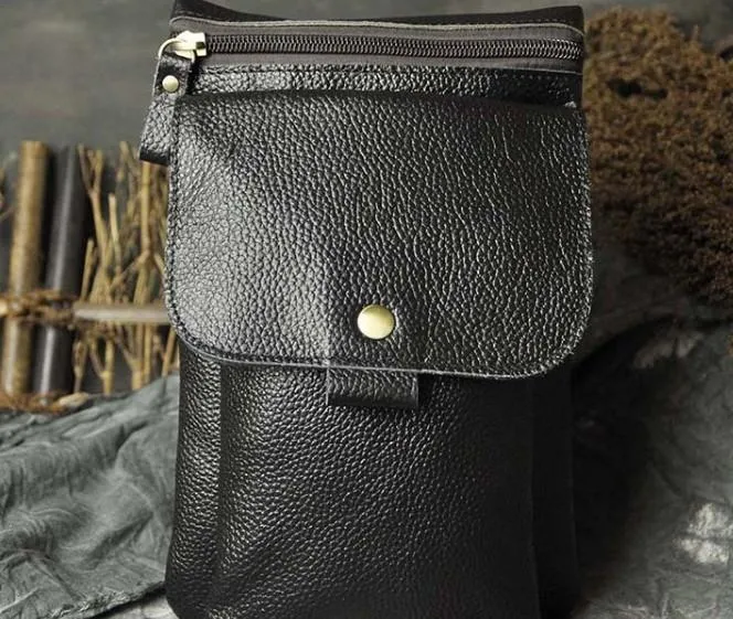 Leather Mens Small Side Bag COURIER BAG Waist Bag Holster Belt Case Belt Pouch for Men