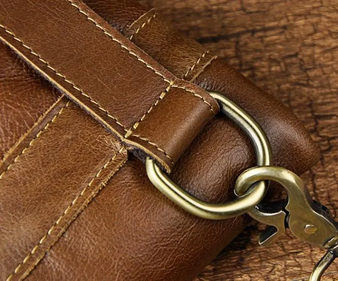 Leather Mens Small Side Bag COURIER BAG Waist Bag Holster Belt Case Belt Pouch for Men