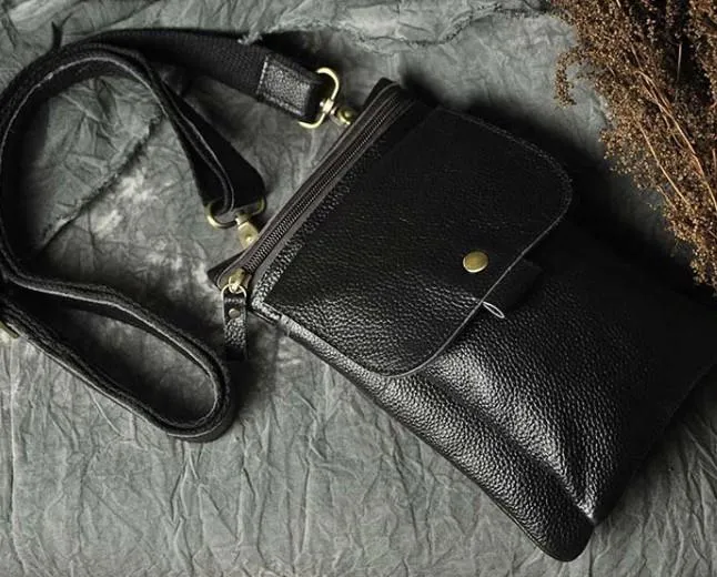 Leather Mens Small Side Bag COURIER BAG Waist Bag Holster Belt Case Belt Pouch for Men