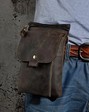 Leather Mens Small Side Bag COURIER BAG Waist Bag Holster Belt Case Belt Pouch for Men