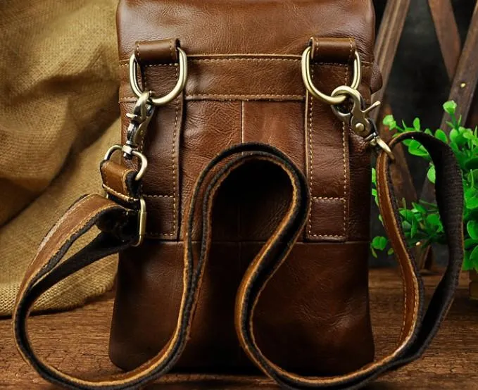Leather Mens Small Side Bag COURIER BAG Waist Bag Holster Belt Case Belt Pouch for Men