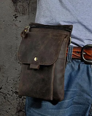 Leather Mens Small Side Bag COURIER BAG Waist Bag Holster Belt Case Belt Pouch for Men