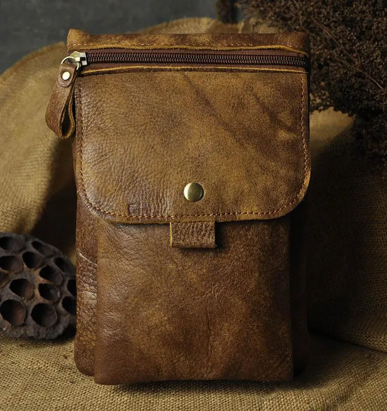 Leather Mens Small Side Bag COURIER BAG Waist Bag Holster Belt Case Belt Pouch for Men