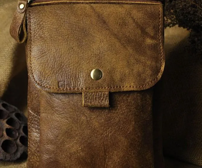 Leather Mens Small Side Bag COURIER BAG Waist Bag Holster Belt Case Belt Pouch for Men