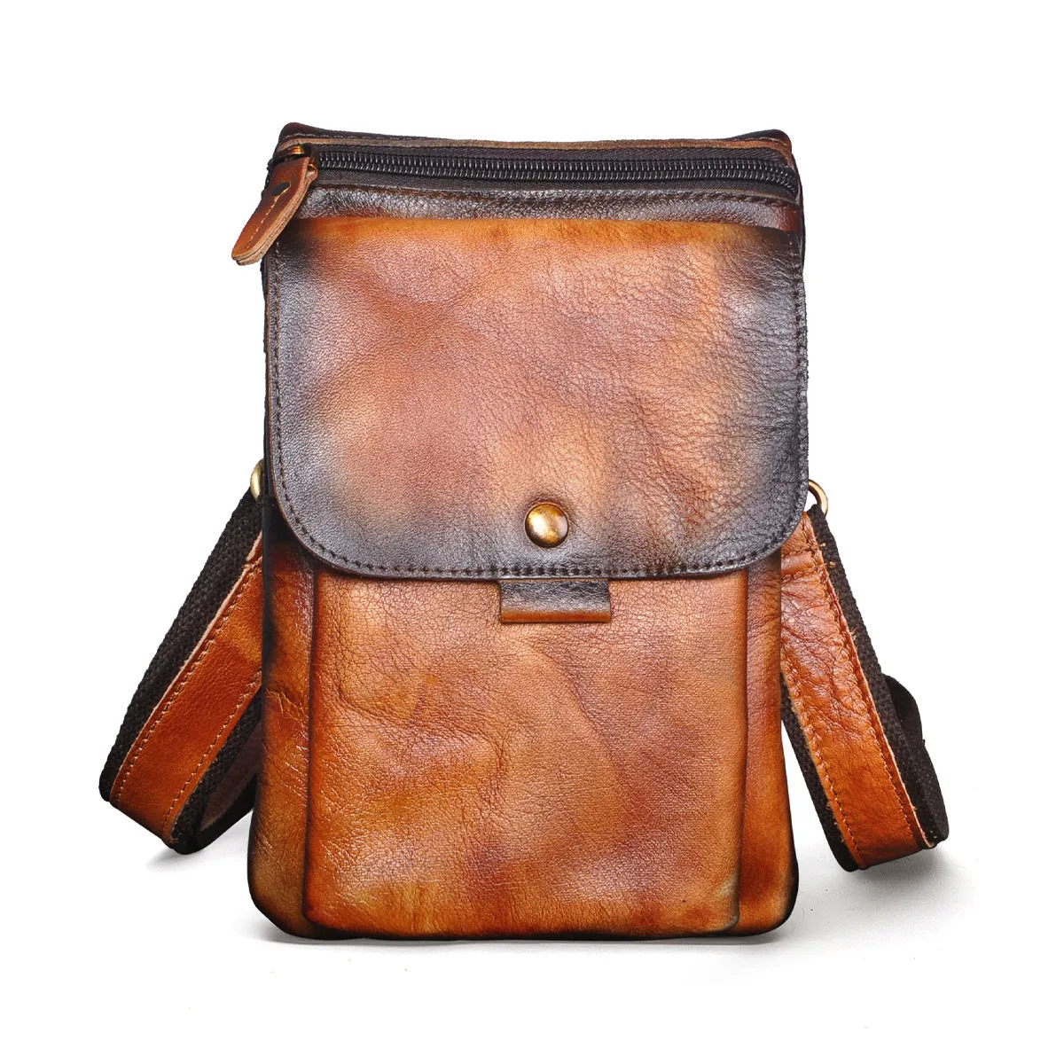 Leather Mens Small Side Bag COURIER BAG Waist Bag Holster Belt Case Belt Pouch for Men