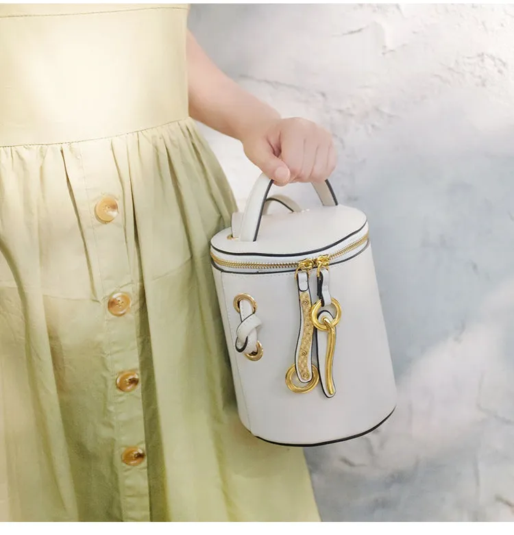 Leather Women Barrel Handbag Bucket Bag Shoulder Bag For Women