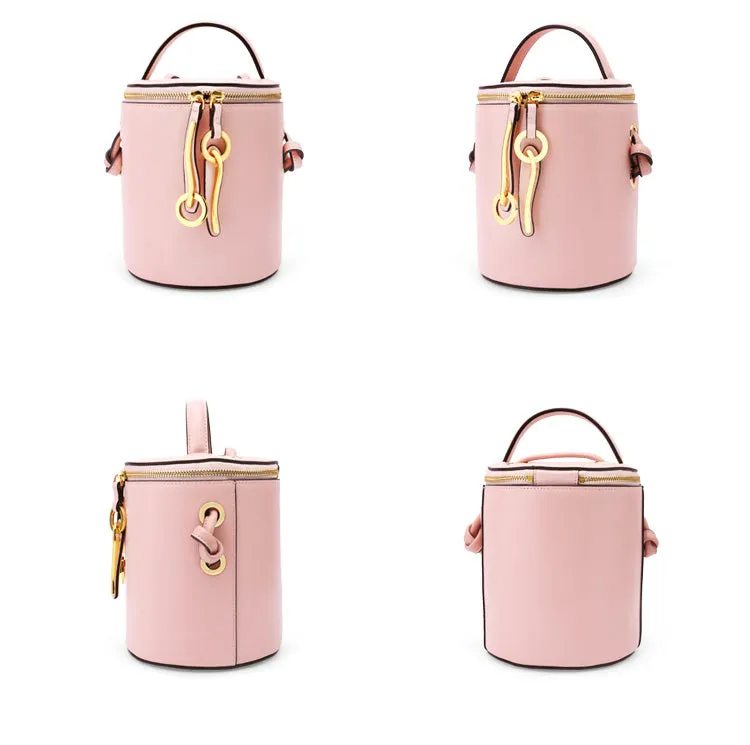 Leather Women Barrel Handbag Bucket Bag Shoulder Bag For Women