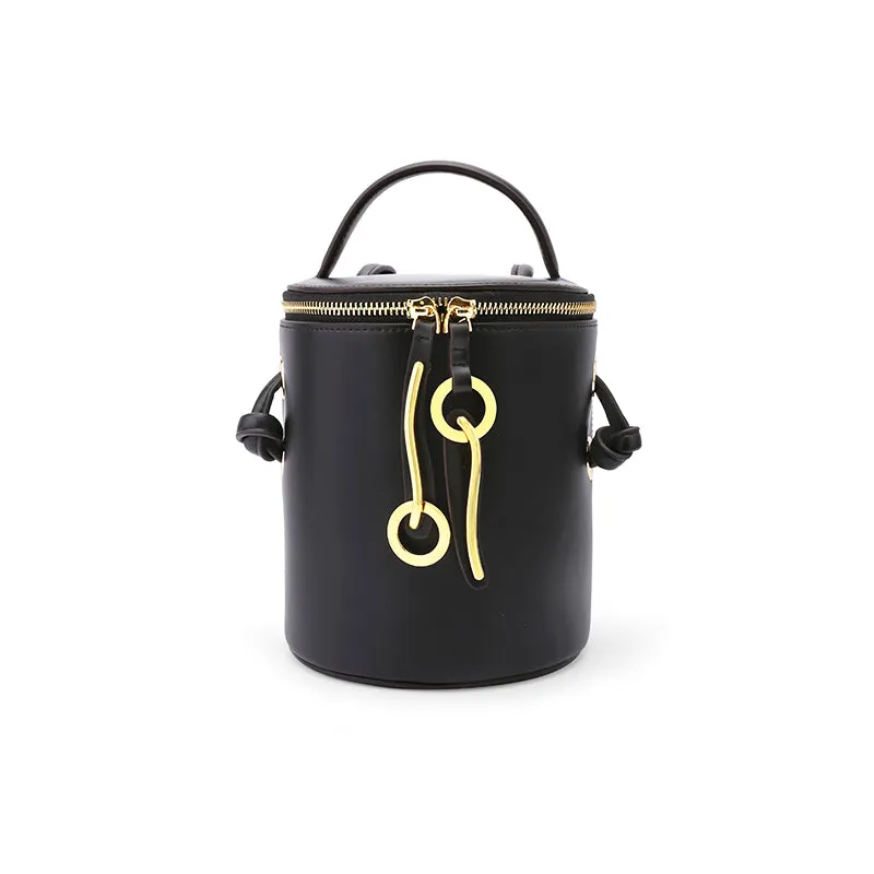 Leather Women Barrel Handbag Bucket Bag Shoulder Bag For Women