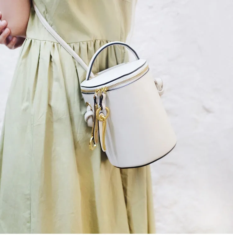 Leather Women Barrel Handbag Bucket Bag Shoulder Bag For Women