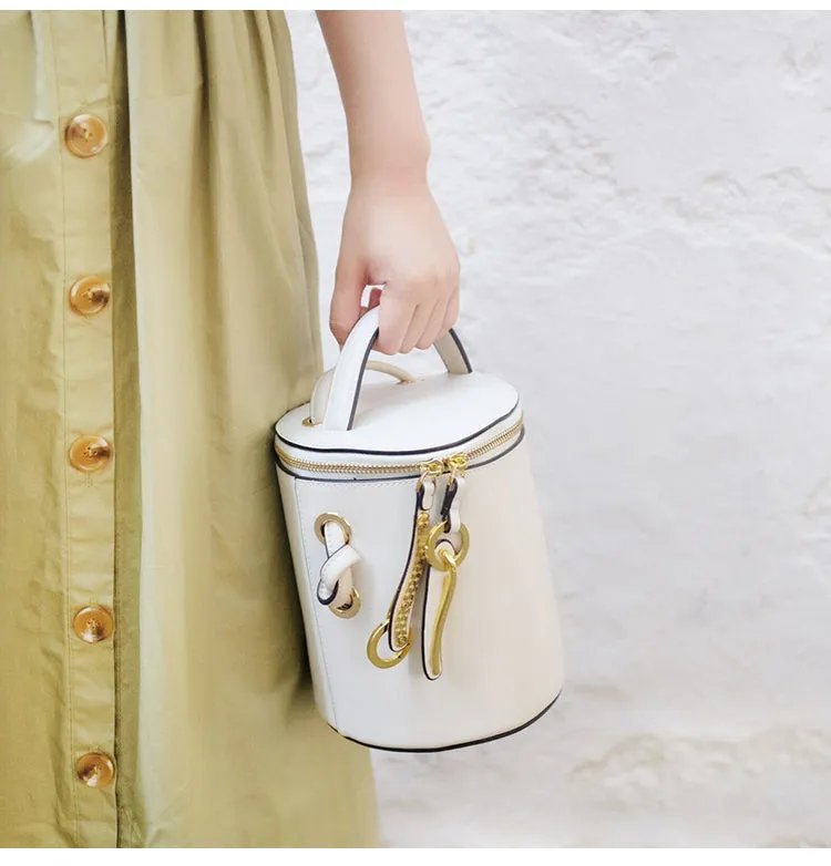 Leather Women Barrel Handbag Bucket Bag Shoulder Bag For Women