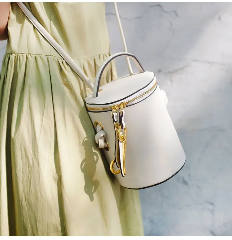 Leather Women Barrel Handbag Bucket Bag Shoulder Bag For Women