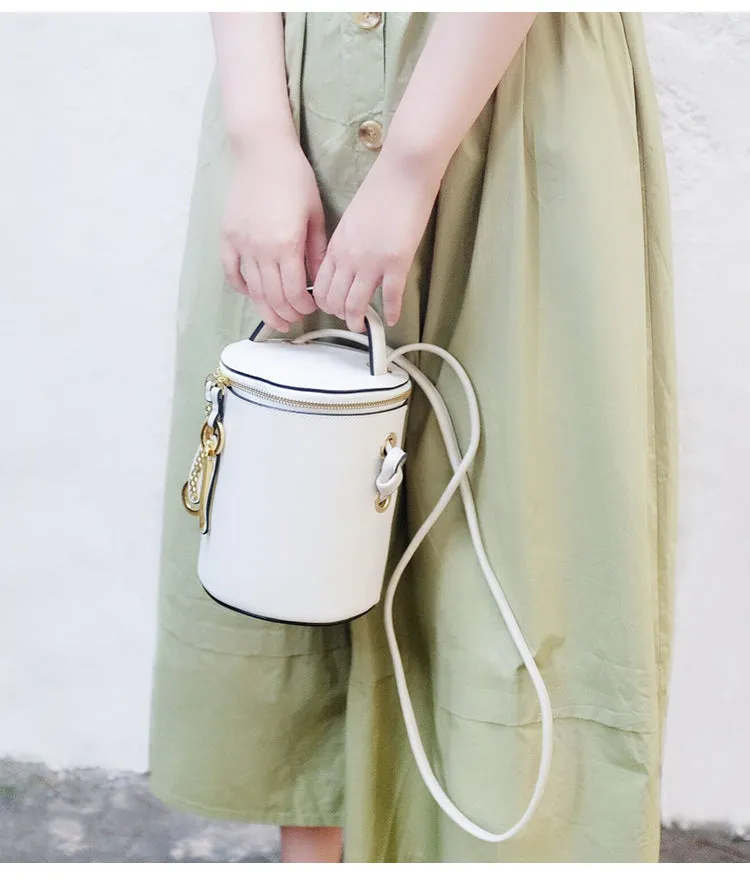 Leather Women Barrel Handbag Bucket Bag Shoulder Bag For Women