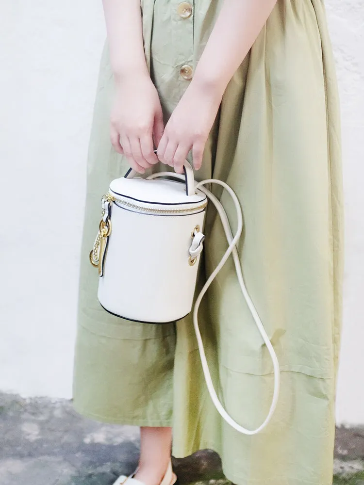 Leather Women Barrel Handbag Bucket Bag Shoulder Bag For Women