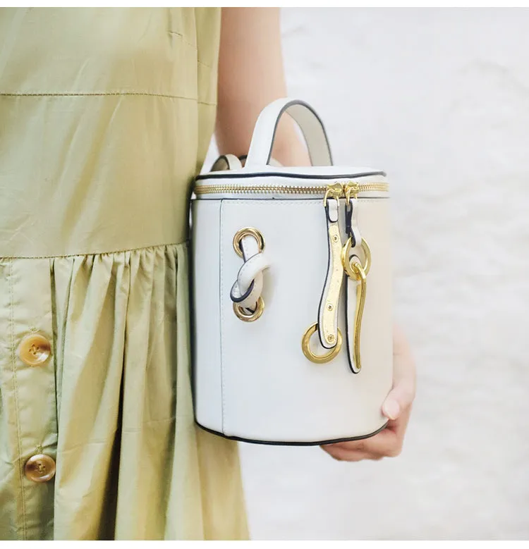 Leather Women Barrel Handbag Bucket Bag Shoulder Bag For Women