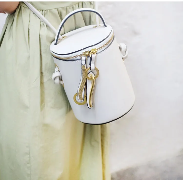 Leather Women Barrel Handbag Bucket Bag Shoulder Bag For Women