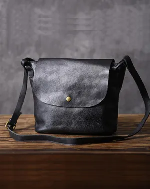 Leather Women Bucket Bag Black Shoulder Bag For Women