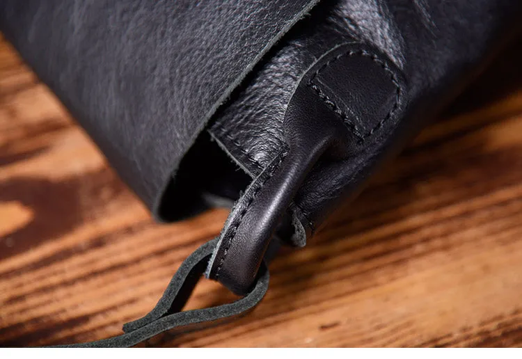 Leather Women Bucket Bag Black Shoulder Bag For Women