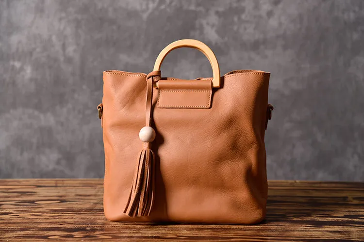Leather Women Bucket Bag Handbag Shoulder Bag For Women with Tassels