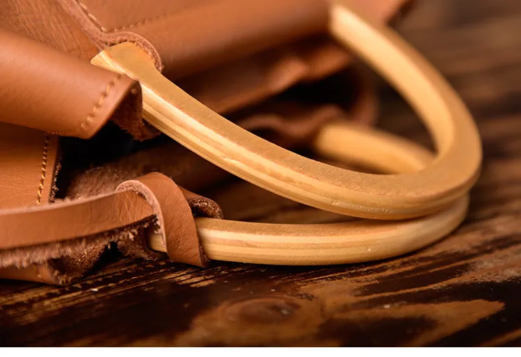 Leather Women Bucket Bag Handbag Shoulder Bag For Women with Tassels