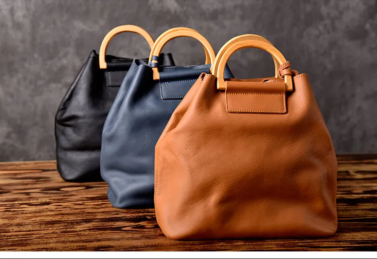 Leather Women Bucket Bag Handbag Shoulder Bag For Women with Tassels