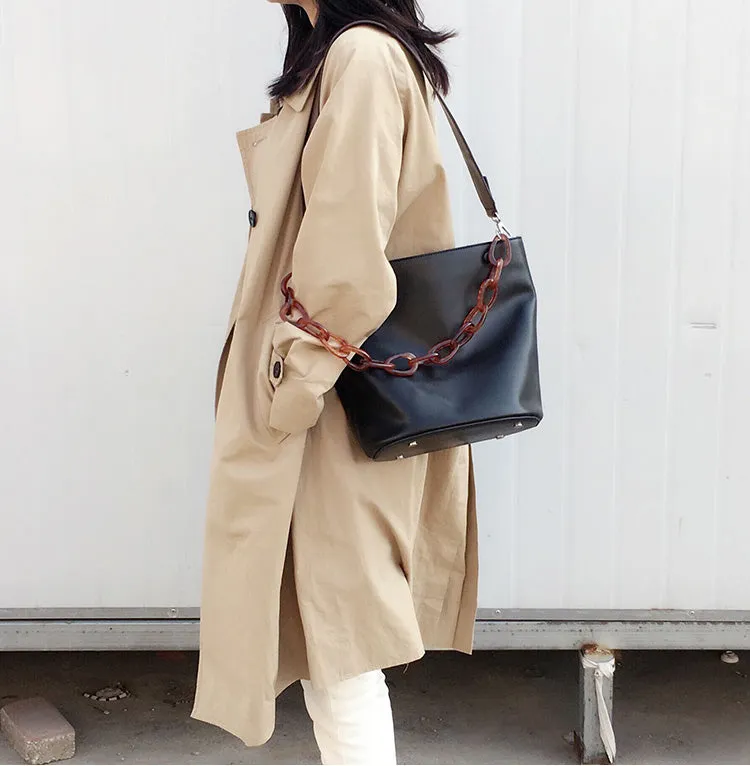 LEATHER WOMENs Black Bucket Purse SHOULDER BAG FOR WOMEN