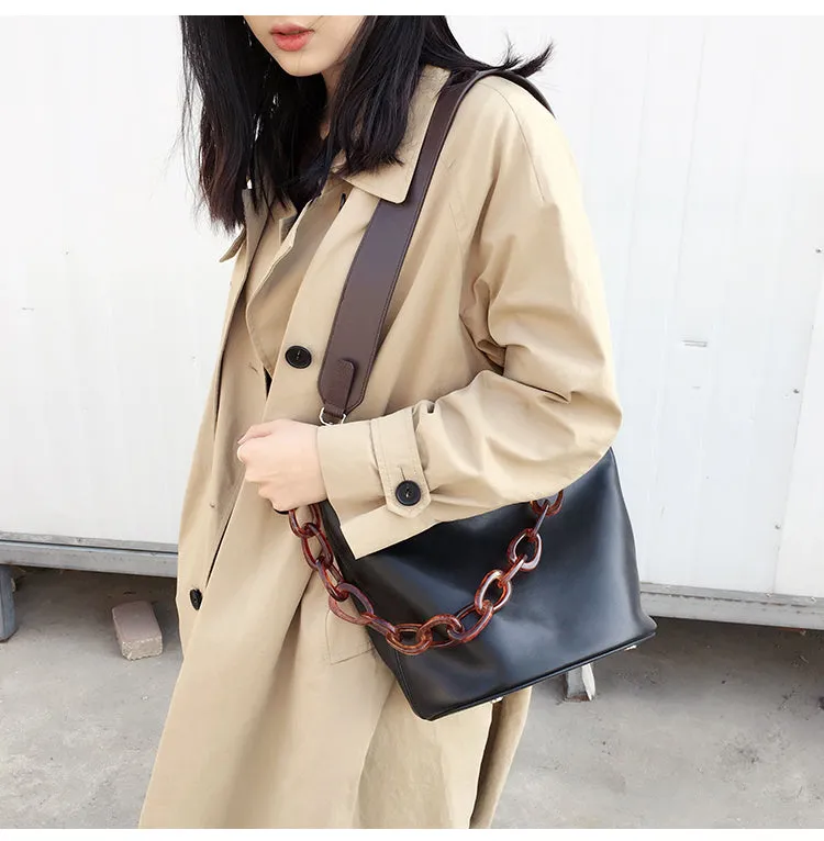 LEATHER WOMENs Black Bucket Purse SHOULDER BAG FOR WOMEN