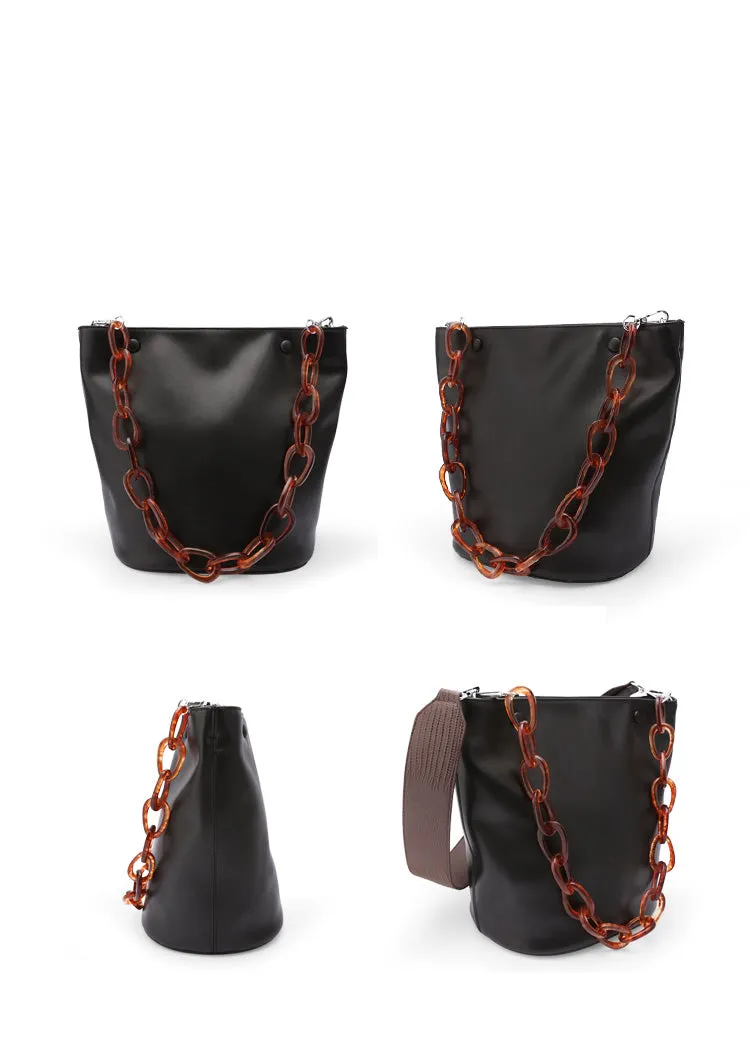 LEATHER WOMENs Black Bucket Purse SHOULDER BAG FOR WOMEN